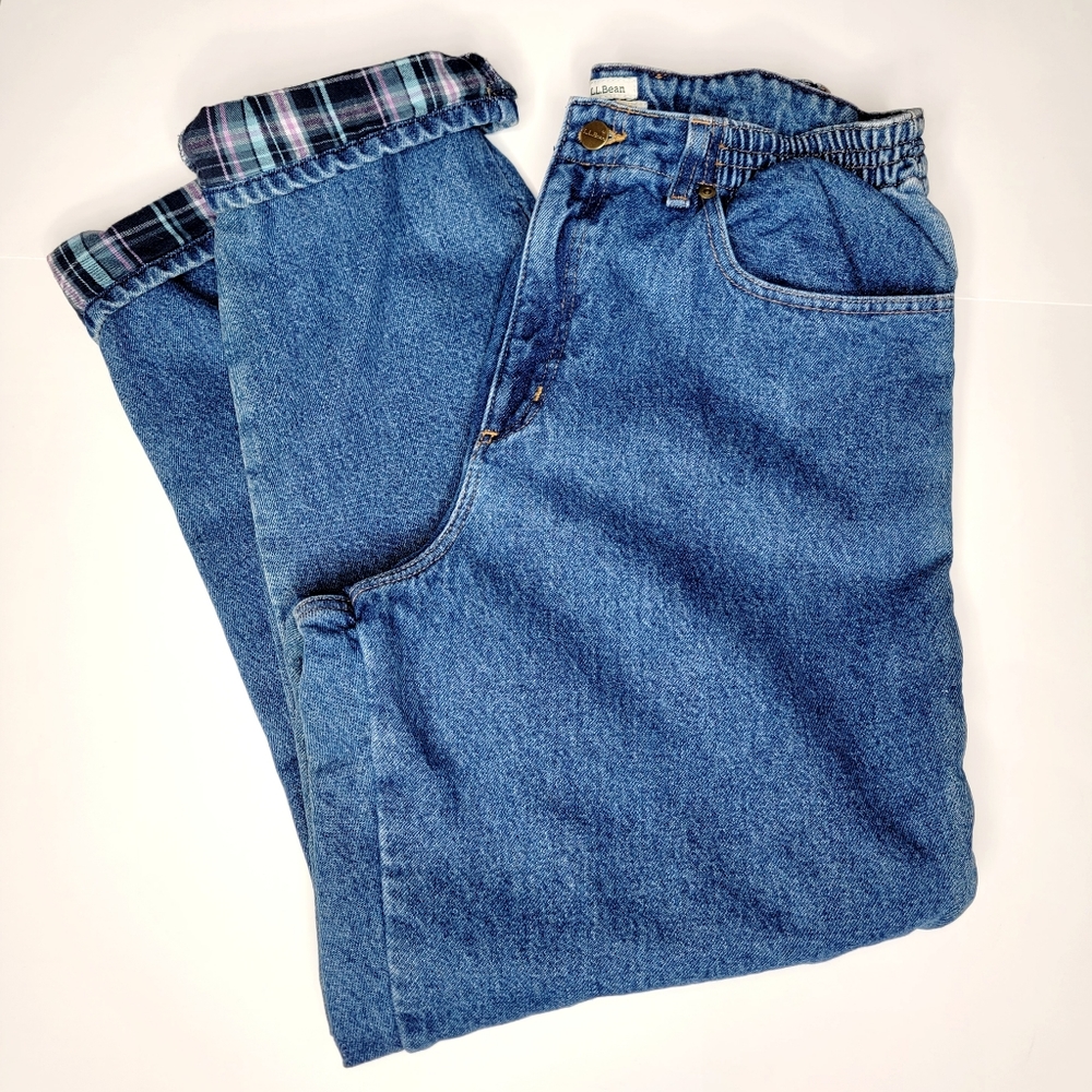 L.L. Bean Flannel Lined Mom Jeans Original Fit Relaxed sz 14mt Cabincore